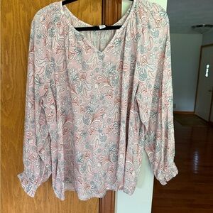 Nine West Pink Long Sleeve Fitted Blouse